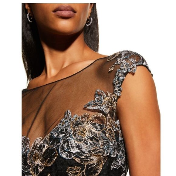 Rickie Freeman for Teri Jon Cap-Sleeve Embroidered Tulle Dress $740 - Picture 5 of 13
